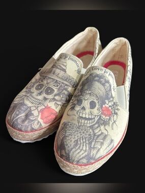 Day of the Dead Skull Art espadrille canvas shoe Halloween gothic folk art
